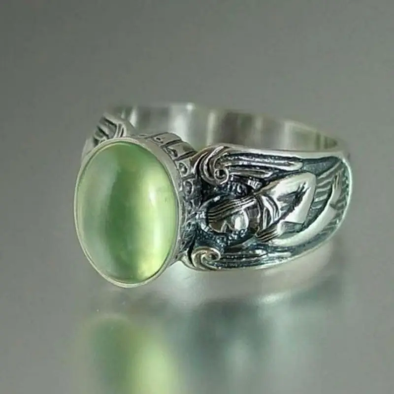 Guardian Angel Ring Mint Green Black Moonstone for Woman Vintage Men Stone Boho Jewelry Gift To Girlfriend | Украшения и