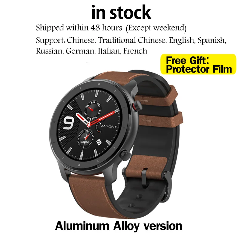 Глобальная версия Huami Amazfit GTR 47 мм gps Смарт часы мужские 5ATM водонепроницаемые Смарт часы 24 дня батарея AMOLED экран 12 спортивный режим - Цвет: 47MM Aluminum alloy
