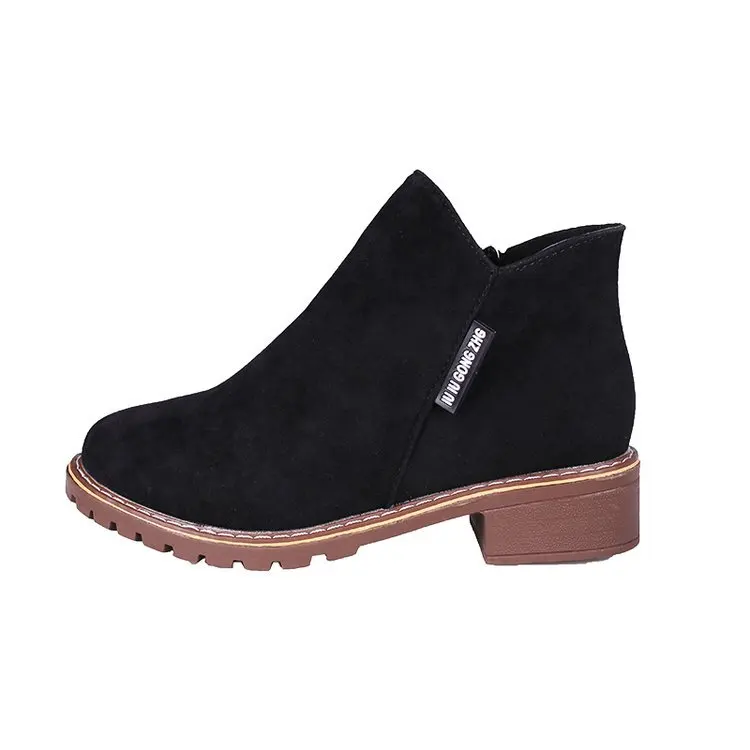 

2017 Short Boots New Style Short Retro Martin Autumn And Winter Women's Chunky-Heel Flat Scrub Boots Side Car Suture British Sty