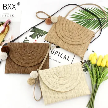 

[BXX] Women's Single Shoulder Crossbody Bag All-match Casual Ball Hand Clutch Bag Paper-woven Straw Woven Bags Handbag HE845