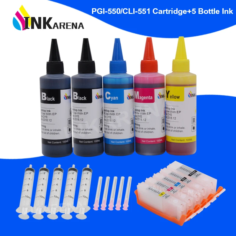 Картридж для принтера INKARENA PGI 550 CLI 551 XL + чернила 500 мл Canon PIXMA MG5450 MG5550 MG5650 MG6350 MG6450 MG6650