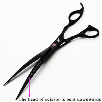 

8 Inch Cutting Scissors Professional Shears Hair Black Hairdressing Barber Curved Downward Pet Scissors Human & Dogs & Cats