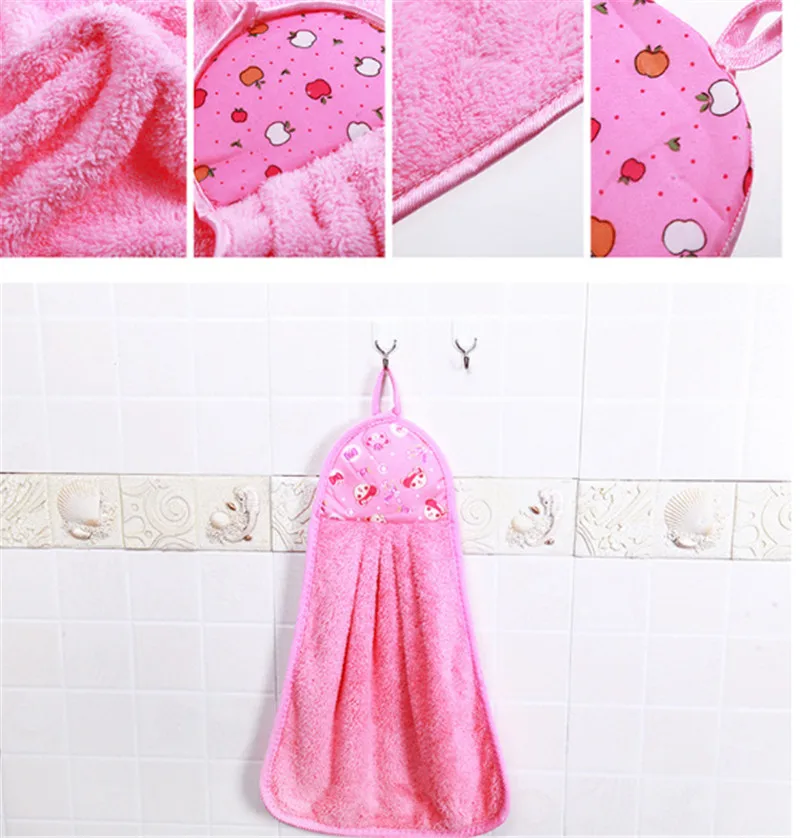 1Pc Multiple Colors Cute Cartoon Kitchen Hanging Fleece Velvet Hand Dry Towel 