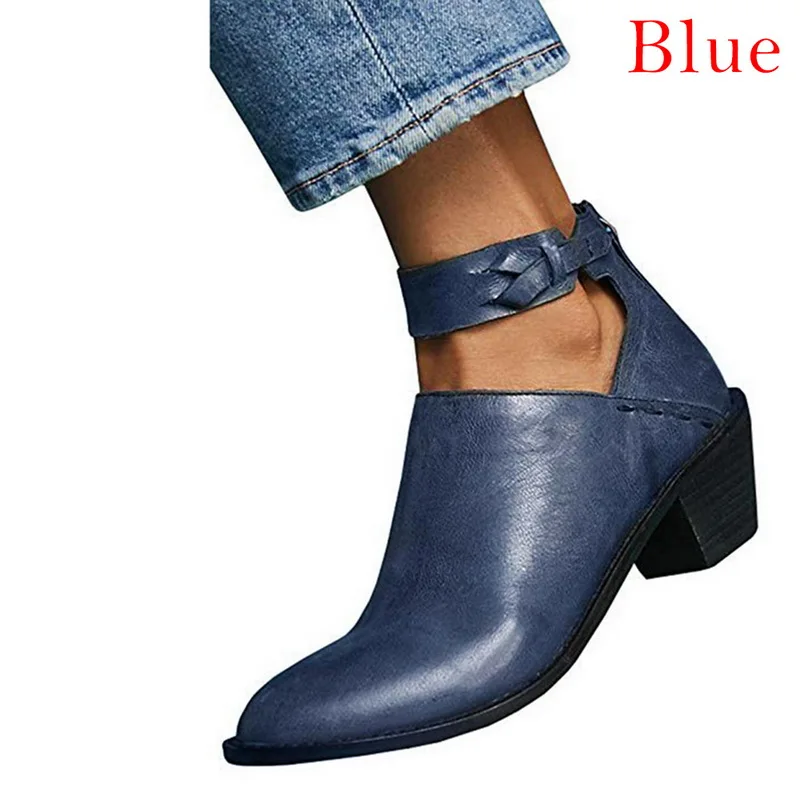 Классические женские ботинки из искусственной замши; повседневная обувь на не сужающемся книзу массивном каблуке и молнии; дышащая удобная женская обувь в стиле ретро; сезон весна; botas из искусственной кожи - Цвет: blue