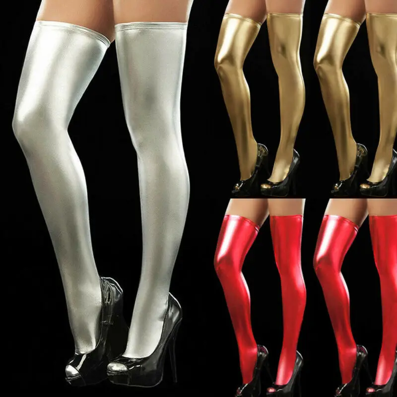 Женские чулки из искусственной кожи эротические до бедра длинные колготки