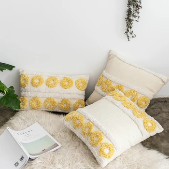 

DUNXDECO Cushion Cover Decorative Tufting Pillow Case Shiny Yellow Geometric Circle Modern Home Sofa Chair Bedding Coussin