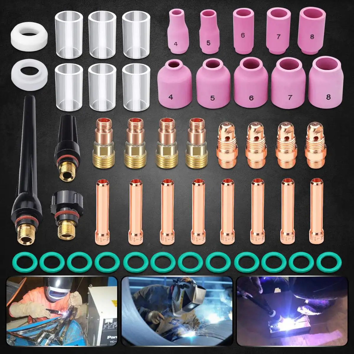 

49Pcs TIG Welding Torch Kit Durable TIG Welding Torch Stubby Gas Len #10 Pyrex Glass Cup Kit For WP-17/18/26 Tool Accessories