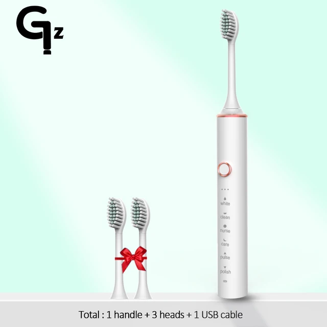 GeZhou Electric Toothbrush Sonic Toothbrush Rechargeable IPX7 Waterproof 6 Mode Travel Toothbrush with 8 Brush Head best gift N100white 3