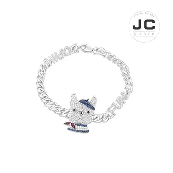 

New Fashion Charms Silver 925 Original Copy Jewelry,Navy Silver 'Doggy' Chain Bracelet For Women With Mono Logo Zircon Gift Box