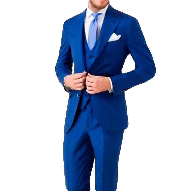 

(Jacket Pants Vest )2020 Men Suits Custom Slim Fit 3 Piece Blazer Tailor Made Navy Wedding Suit Groom Groomman Prom Party Tuxedo