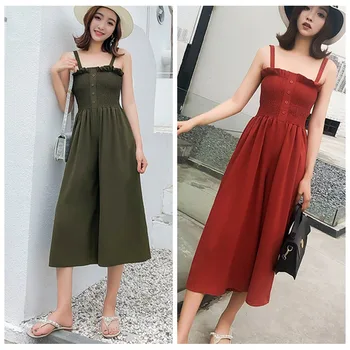

2019 Women's Sexy Spaghetti Strap Jumpsuit Sleeveless Wide Leg Overalls Rompers Summer Sexy Ladies Playsuit