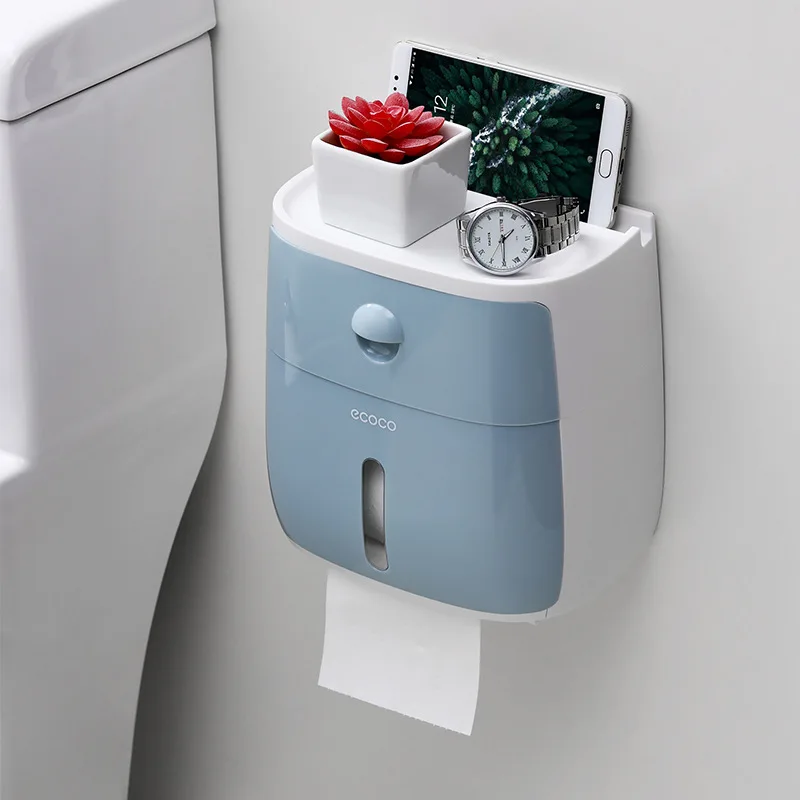 Ecoco двухслойная коробка для салфеток Полка Ванная комната Туалет картонная коробка Бытовая дыропробивная креативная водонепроницаемая - Цвет: Blue