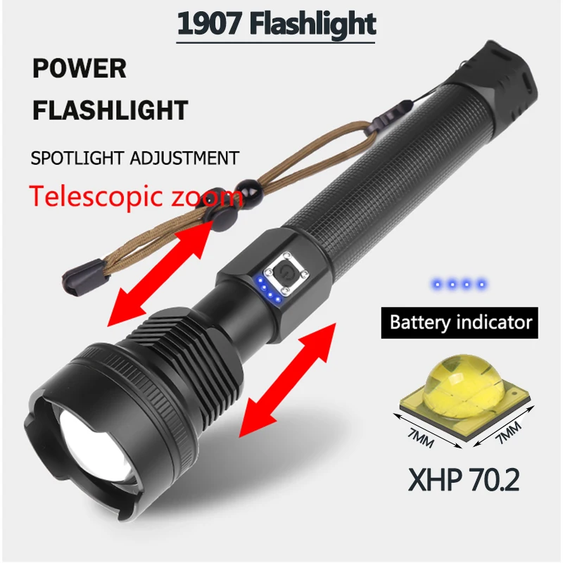 Самый мощный XHP90 светодиодный фонарик XLamp Zoom Torch XHP70.2 USB Перезаряжаемый тактический фонарь 18650 или 26650 Кемпинг Охота лампа