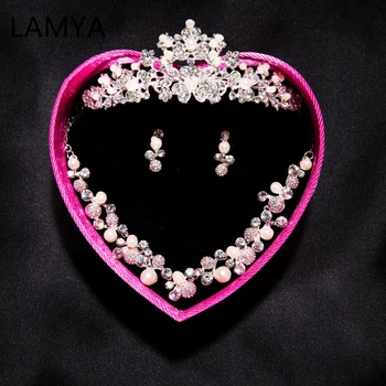 

LAMYA Bridal Headdress 2020 New Alloy Crown Necklace Earrings White Wedding Dress Ornament Wedding Hair Ornaments Set