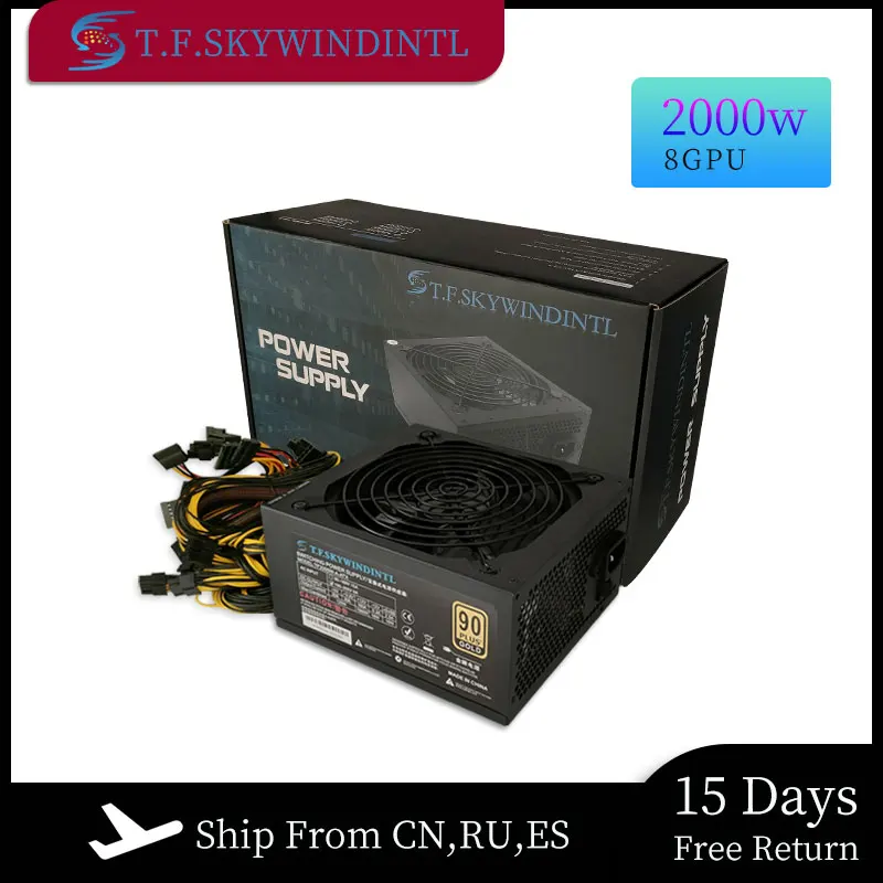 Atx 12V Eth Coin Mining Miner 2000W Pc Power Supply Supporto Di Alimentazione Per Pc 8 Schede Di Visualizzazione Gpu 95% Di Efficienza Per Btc Bitcoin