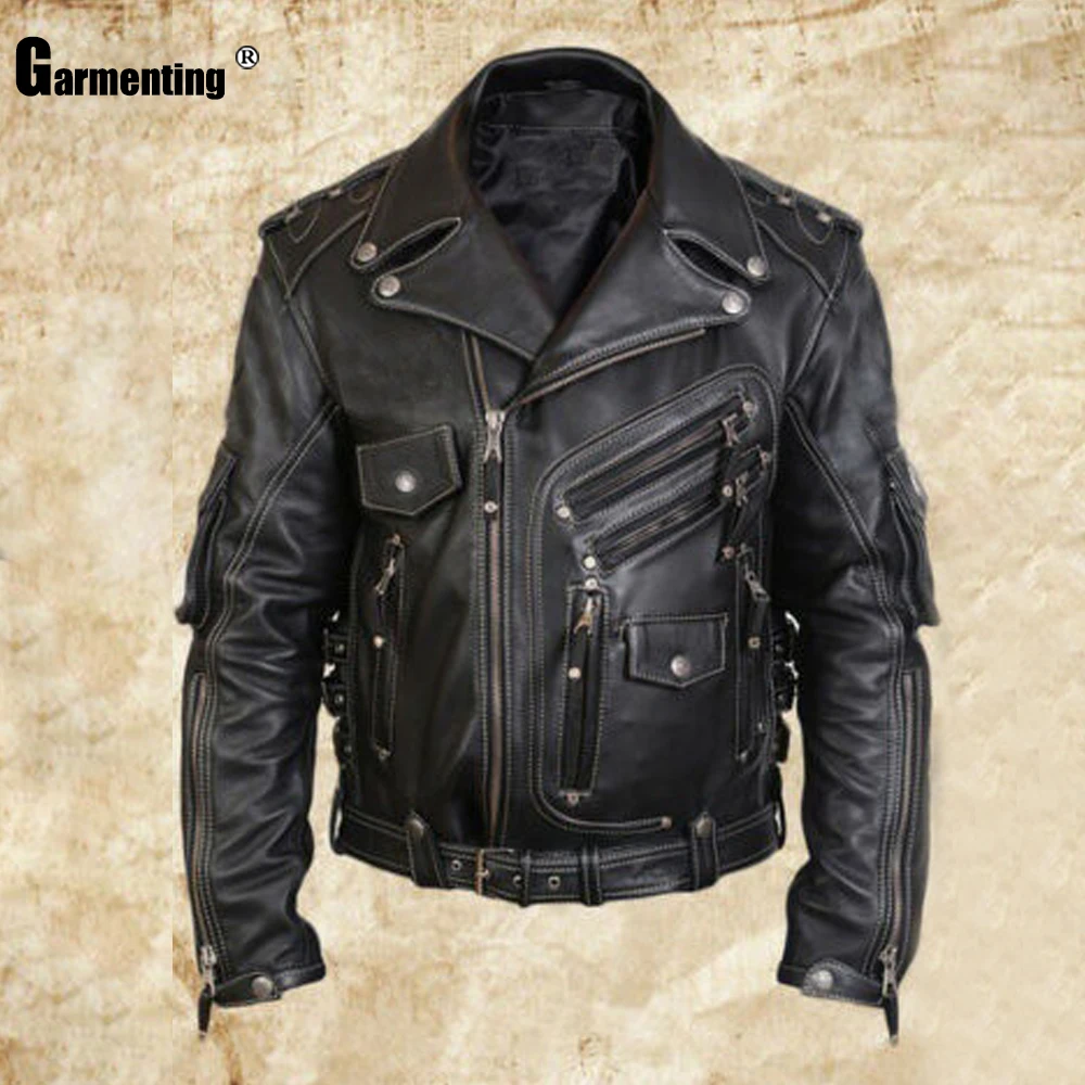 

Garmenting Mens Pu Leather Jacket Autumn Lapel Collar Motorcycle Jackets Multi Zipper Faux Leather Outerwear Men Clothing 2020