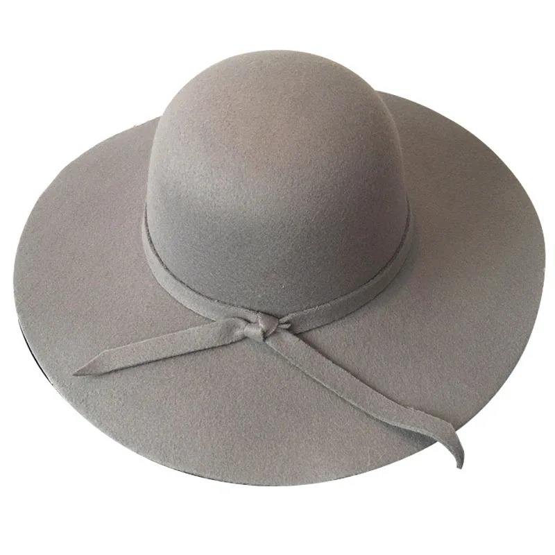 Пользовательская зимняя Имитация шерсти Солнцезащитная пляжная шляпа Персонализированная вышивка Название тестовый Логотип для женщин Большие Полями шапки для девочек женские шапки - Цвет: H5-Gray