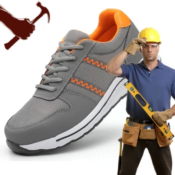 

Lightweight Breathable Men Safety Boots Steel Toe Work Shoes For Men Anti-smashing Construction Sneaker With Reflective F39