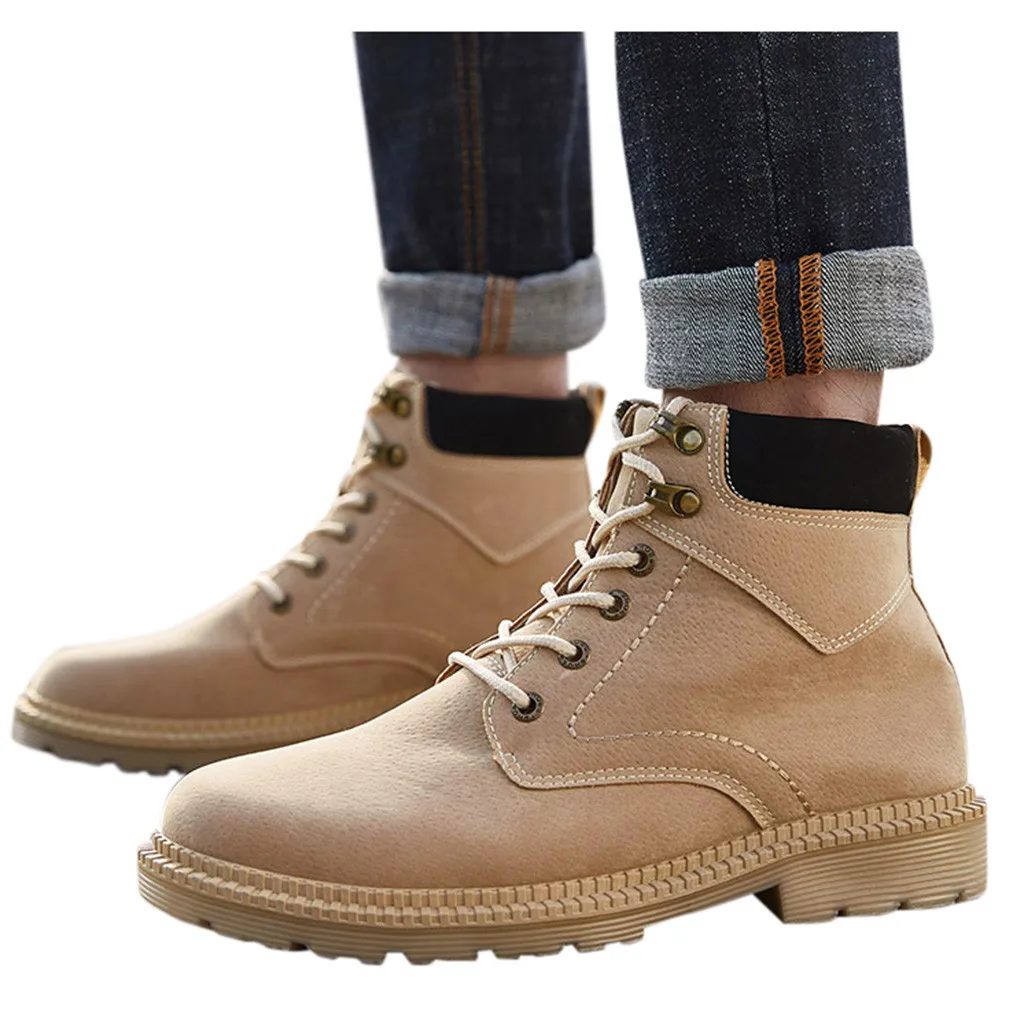 

SAGACE Platform Lace Up Boots Outdoors PU Low-heeled Premium Shoes Men Winter Retro Boots