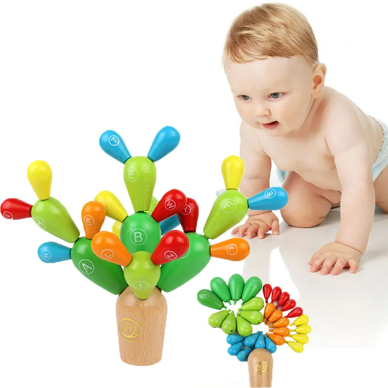 Wooden Cactus Balancing Toys for Toddler Early Education Removable Building Blocks Baby Kids Developmental Intelligence Toy | Игрушки и