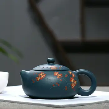 

China Yixing Zisha Green Clay Hand Drawing Plum Blossom Gongfu Teapot 200cc