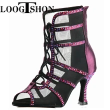 Loogtshon  Rhinestone ballroom dance shoes women Salsa dance shoes women Professional tango Latin Shoes style high