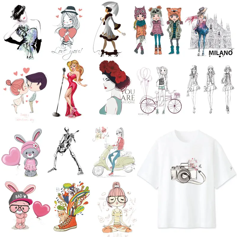 

Cute Fashion Girl Patches Clothing Iron-on Transfer Sticker For Children Boy Girl DIY Patches T-shirt Heat Transfer Vinyl Decal