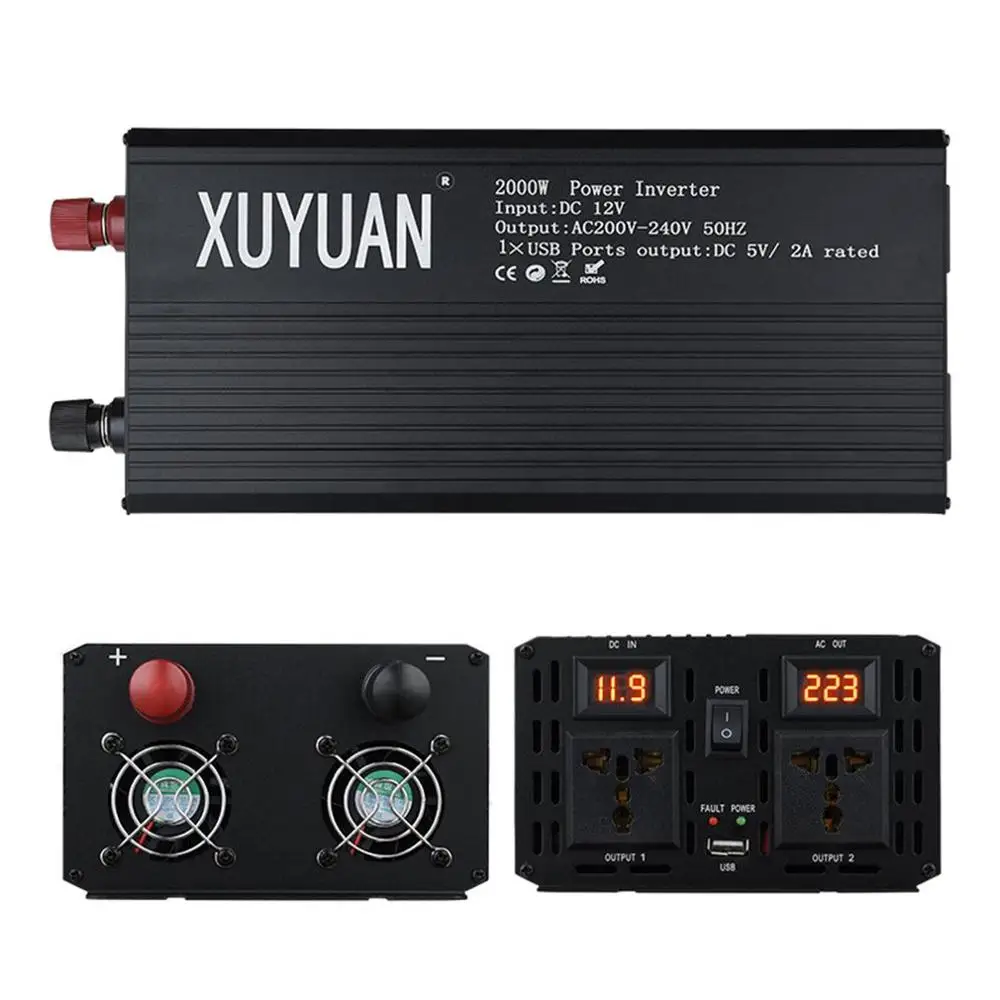 

XUYUAN Household Inverter 12V-220V 2000W Voltage Transformer Digital Pure Sine Wave Power Inverter with Air Conditioning