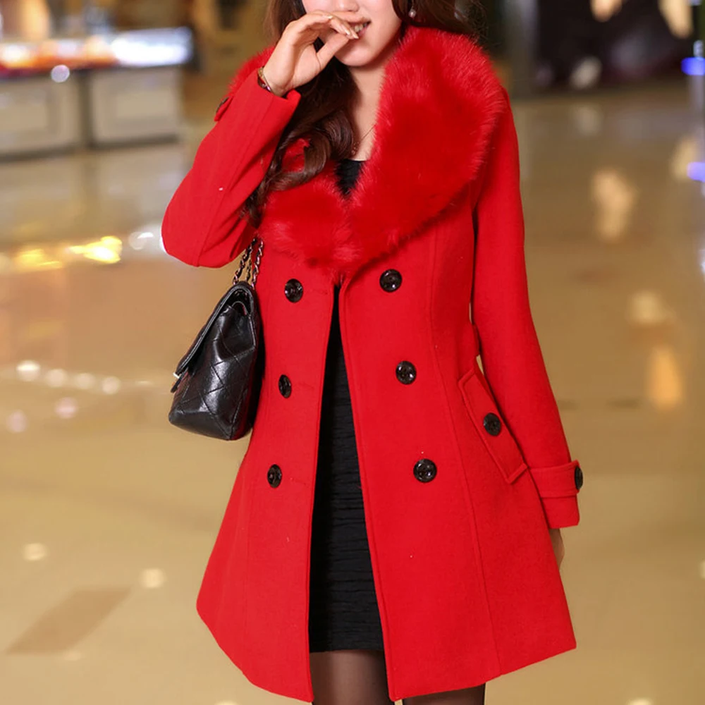 Falde sammen Brug af en computer reagere Women Winter Jackets Christmas Coats Female 2023 Casual Korean Fashion Slim  Faux Fur Wool Jacket Double Breasted Red White Coat - AliExpress