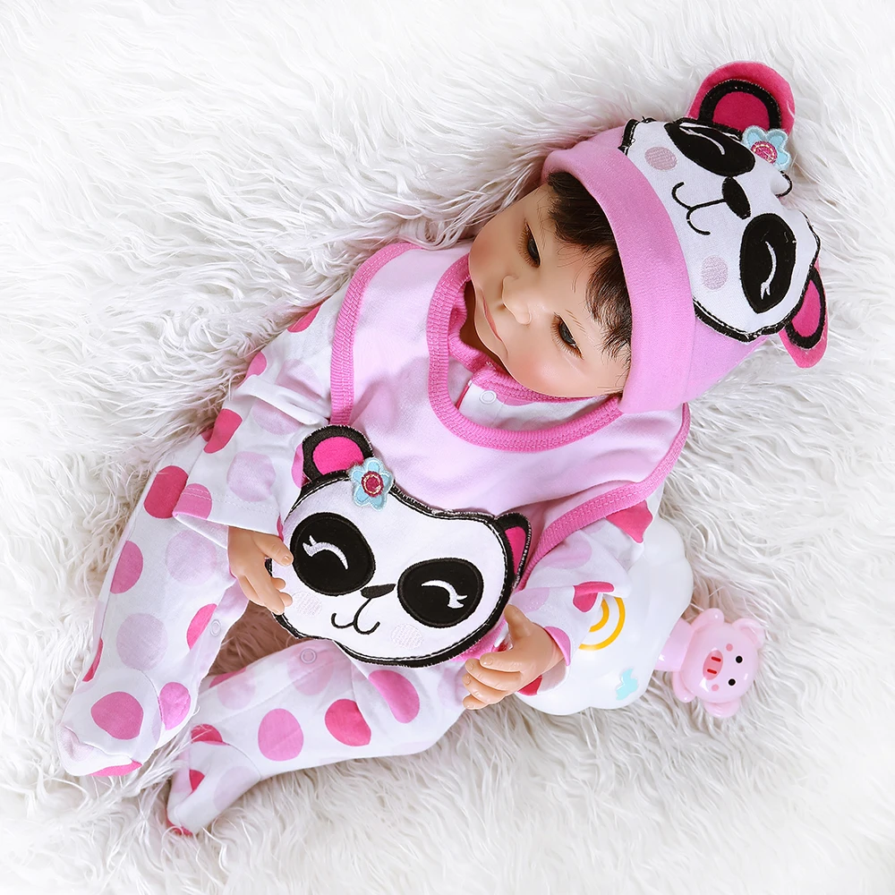 NPK 55 см полное тело силиконовая кукла bebe reborn baby doll in panda платье Ванна игрушка душ кукла Анатомически правильная