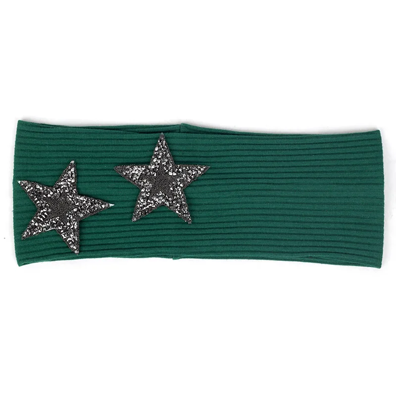 Gray Green Для женщин ребристые Эластичная головная повязка с принтом звезды для девочек и аксессуары для волос со стразами Женская Хлопковая полосатая повязка на голову, аксессуар для волос в стиле бохо тюрбан обертывания - Цвет: Gray Green