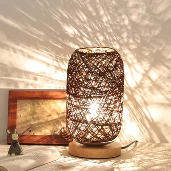 

Northern Europe Wood Rattan Twine Creative Rechargeable LED Night Light Room Home Art Decoration Desk Light Full Light Shading