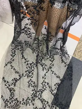 

5 yards xm01# black mesh pearls new pattern sexy hand print glitter best quality lace for bridal wedding dress/party dress show