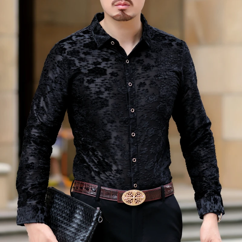 Chemise Homme, осенняя мужская синяя рубашка с цветочным принтом, деловая, офисная, гавайская рубашка, мужская, вечерние, на пуговицах