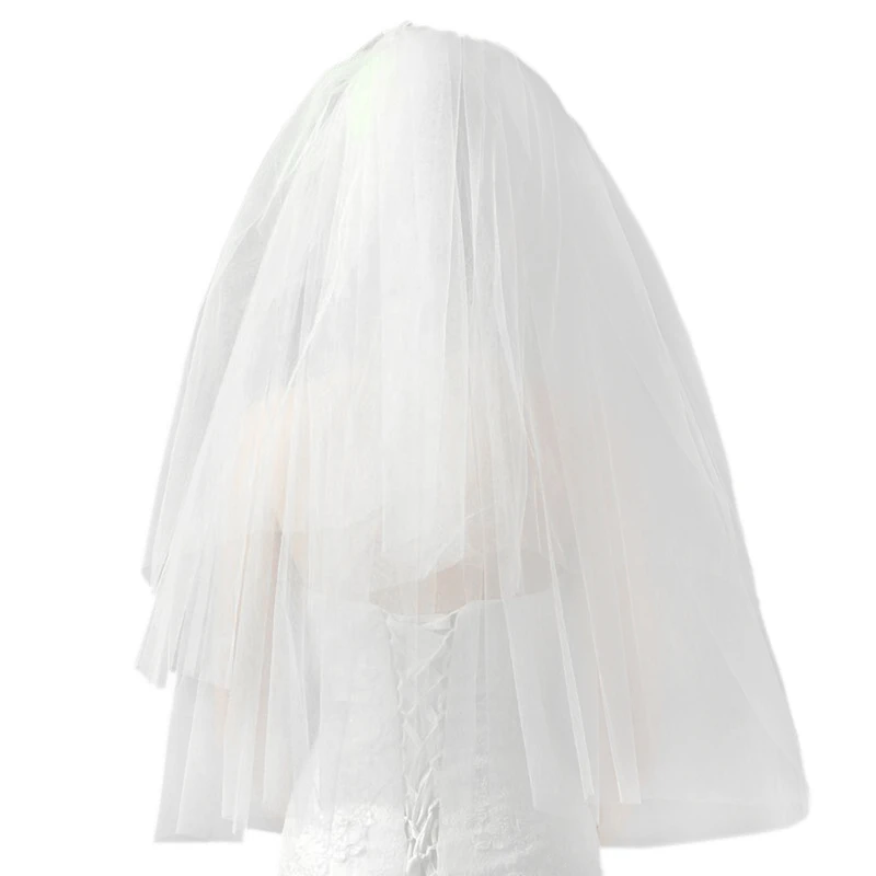 Women Veil Hair Comb White Two Layer Wedding Bridal Simple Hair Accessories D