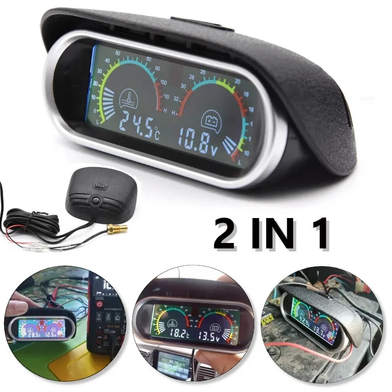 2 in 1 12v/24v LCD Car Digital Horizontal gauge Water Temp Gauge Meter  Voltmeter Voltage Gauges with Temperature Sensor - AliExpress