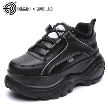 

Genuine Leather Women Platform Sneakers Lace-up Autumn Winter Ladies Chunky Shoes Casual Shoes Thick Bottom Flats Wedge Sneakers