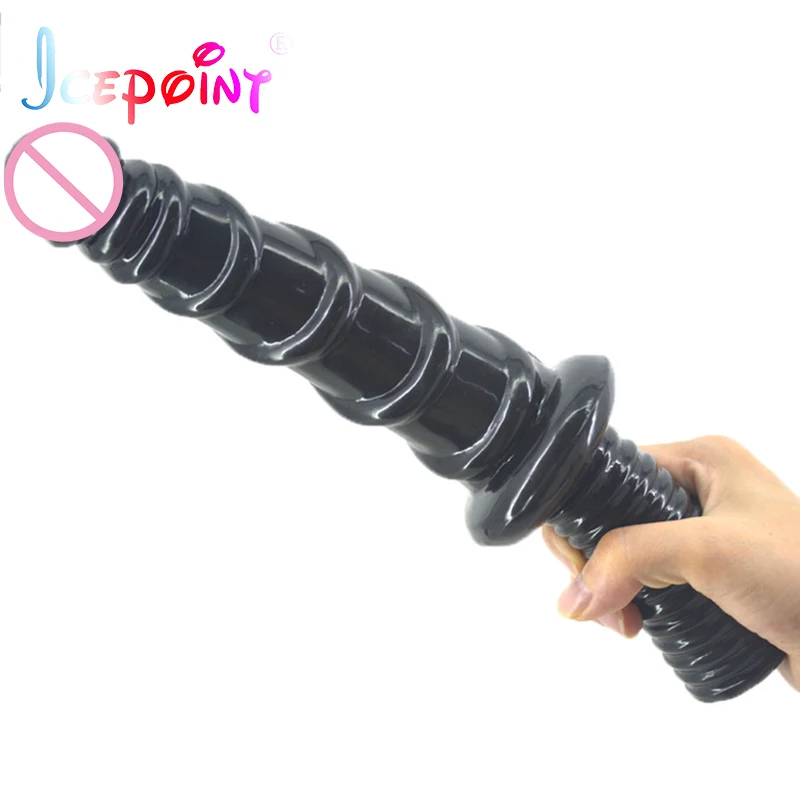 ICEPOINT Ribbed Dildos Fake Penis for Women Double end Huge Long Anal Dildo Super Realistic Dildo with Handle Sex Toy Sex Shop