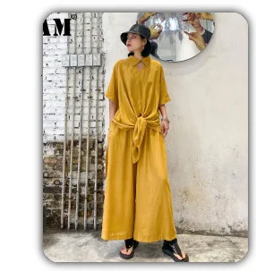 [EAM] High Elastic Waist Green Drawstring Wide Leg Long Trousers New Loose Fit Pants Women Fashion Tide Spring Autumn 2020 1X847