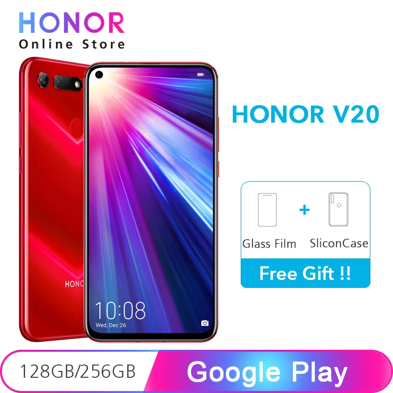 Мобильный телефон Honor V20 128 ГБ 256 поддержка Google Play NFC и Super Charge камера 48 Мп+25 Мп Kirin 980