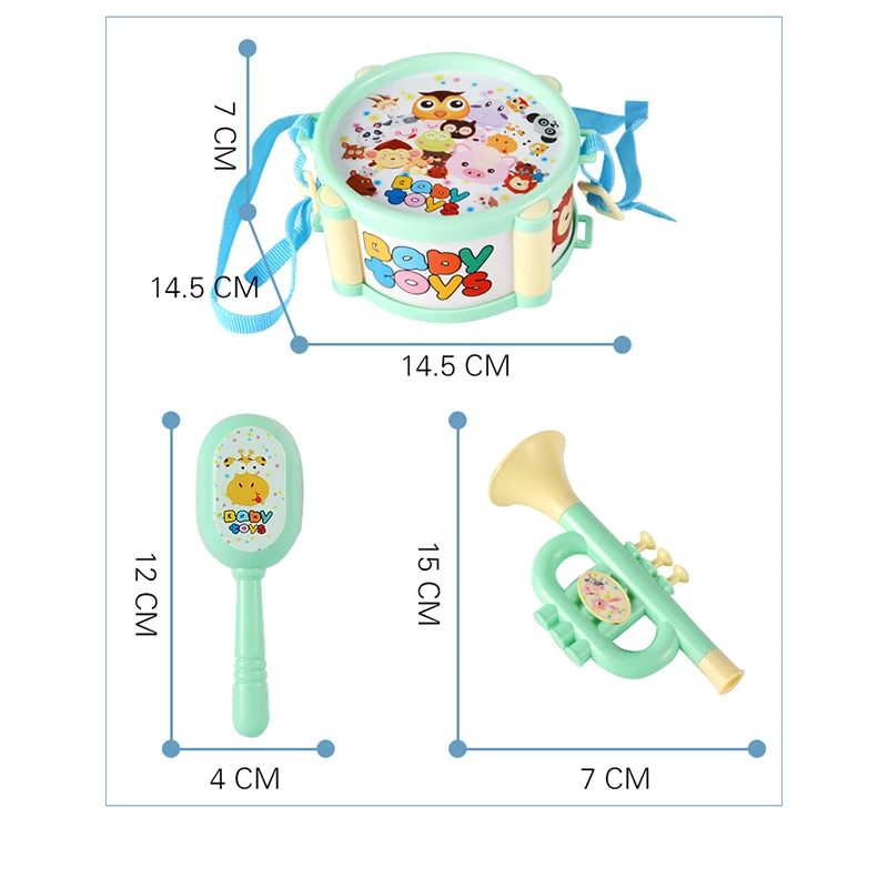 Kids6 pcs/set Musical Instrument Toy Trumpet Drum Sand Hammer Band Kit Children Music Toy Colorful Baby Educational Toy Gift