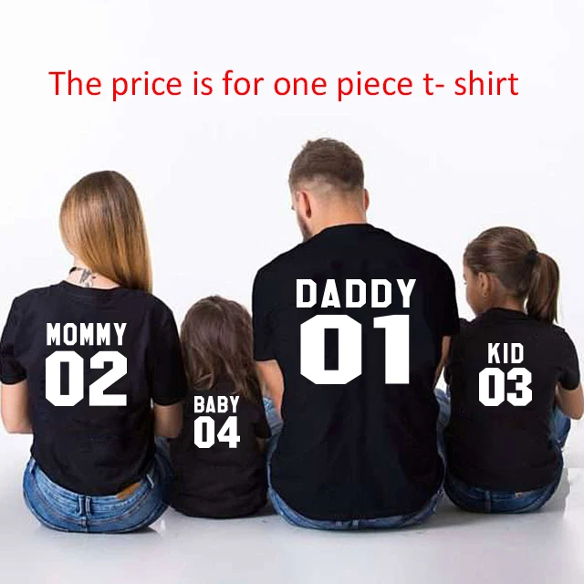 Family Matching Clothes  Family Look Cotton T-shirt DADDY MOMMY KID BABY Funny Letter Print Number Tops Tees Summer 1234Black white