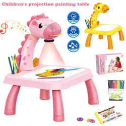 Projetor de desenho led crianças projetor pintura desenho mesa de brinquedo para crianças placa de pintura pequena mesa aprendizagem ferramentas pintura