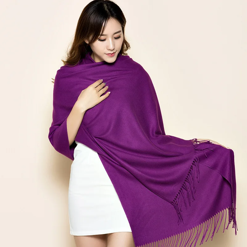 Women Winter New Arrival Cashmere Pashmina Shawl Scarf Lady Long Solid Color Tassel Wrap Shawl  Soft Red Annual Meeting Scarves 2