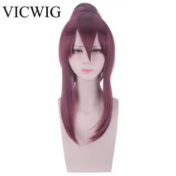 

VICWIG Cosplay Wig Wine Red 22-inch Ponytail Long Straight Synthetic Hair With Bangs Cos Akali