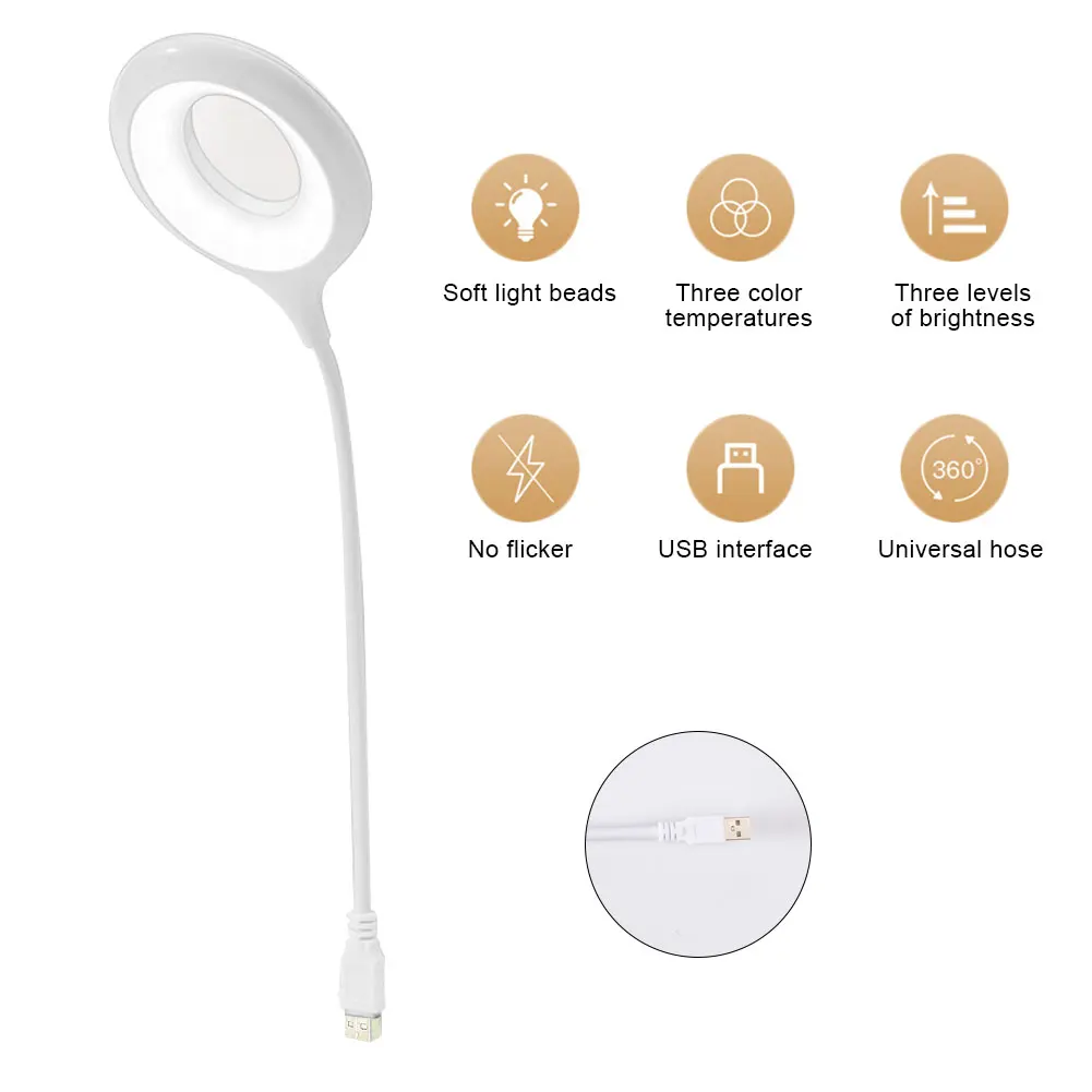 

USB Computer Desk Lamp LED Desk Lamp Foldable and Curved Study Room Reading Lamp Dimmable Office Lamp with USB Charging Port