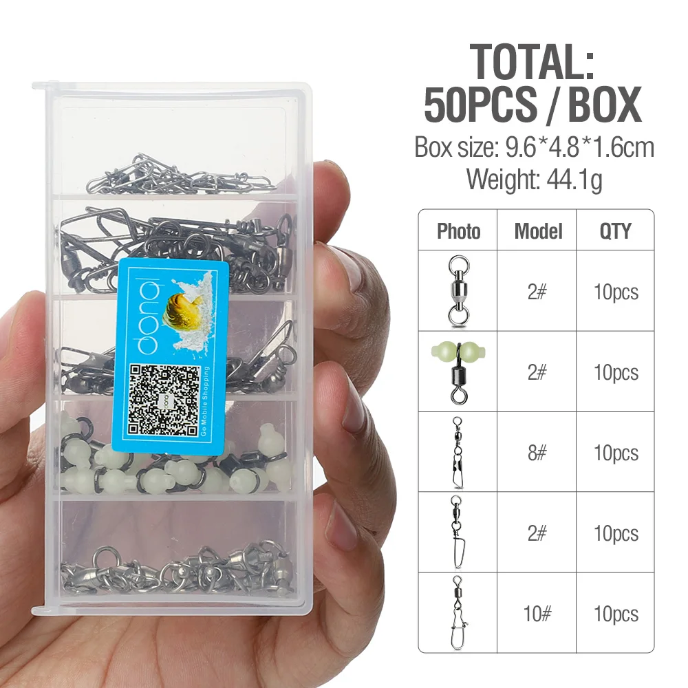 DONQL 50 шт./кор. прокатки Рыбалка соединительные шарниры замковое соединение Троллинг такелаж 3 way светящийся разъем снасть для приманки на рыболовецкий крючок - Цвет: 50Pcs