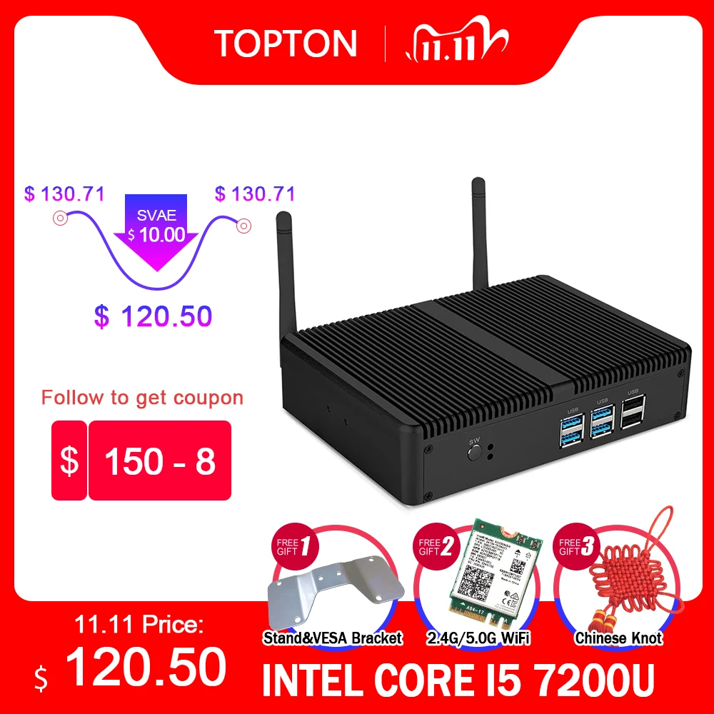 Мини ПК без вентилятора, настольный Barebone компьютер, Linux HTPC, Intel i5 7200U, i3 7167U, Windows 10, VGA, HDMI, Wi Fi, 6 портов USB|i3 5005u|barebone mini pcmini pc windows 10 | АлиЭкспресс
