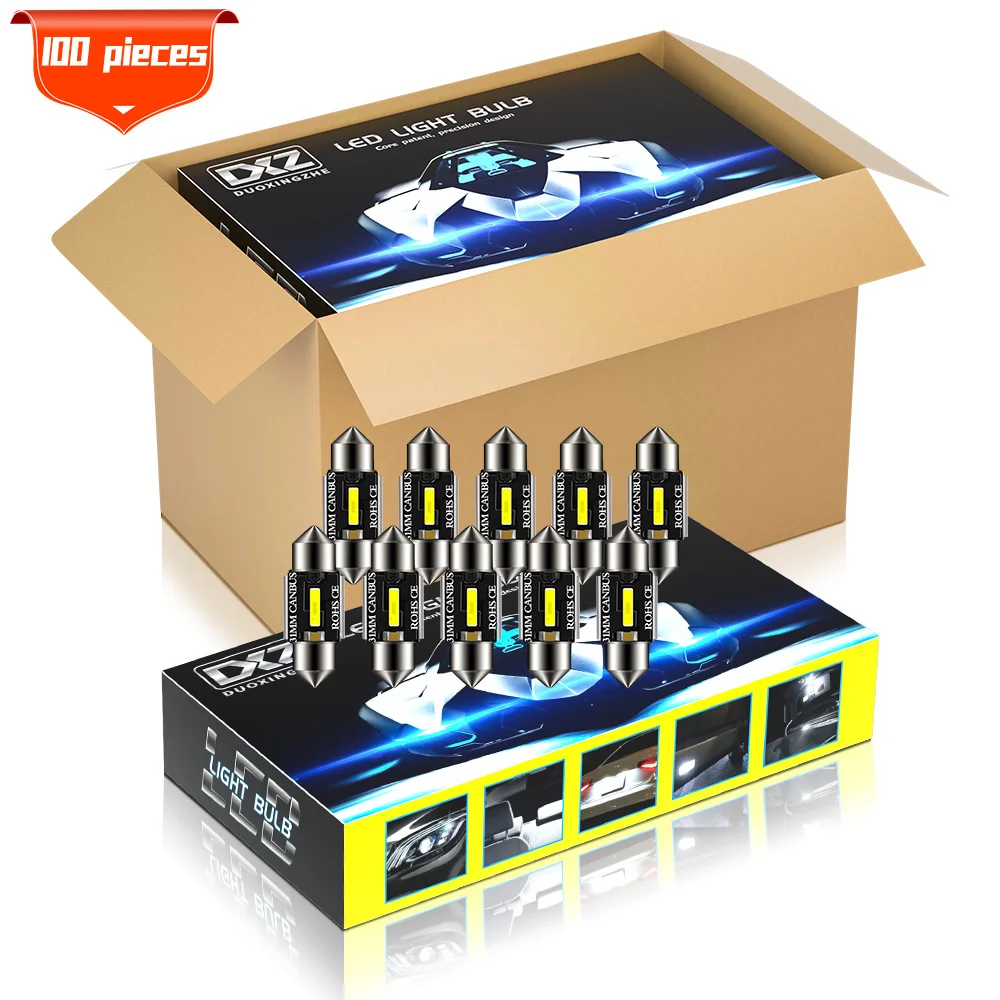 DXZ 100 шт. гирлянда 31 мм C5W C10W светодиодный лампы 12V/24V 3W Canbus салона Карта купольный