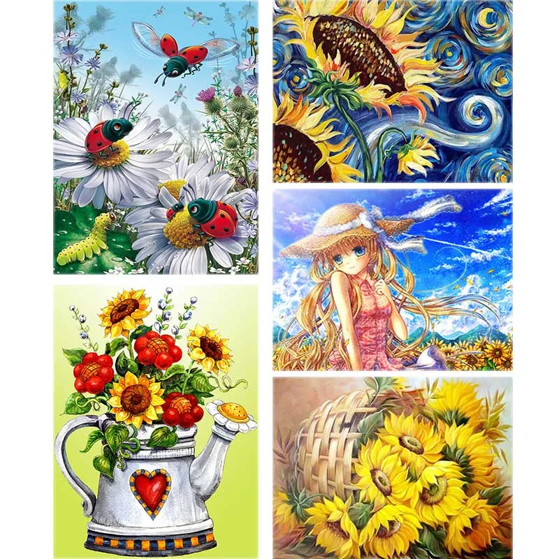 

Full 5d Diy Diamond Painting Sunflower Cartoon Diamant Painting Scenery Anime Diamond Embroidery Girl Mosaic Home Decor Gift W7